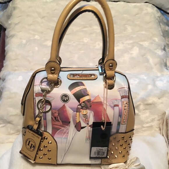 la pdhilipe large stones queen of eygypt pyrimid purse tan white tote - Picture 1 of 1